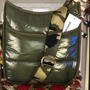 NWT Ahdorned Puffy Nylon Messenger Crossbody w/ Camo Fashion Strap